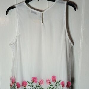 Magic Made In India White Sleeveless Dress With Pink And Green Flowers NWT